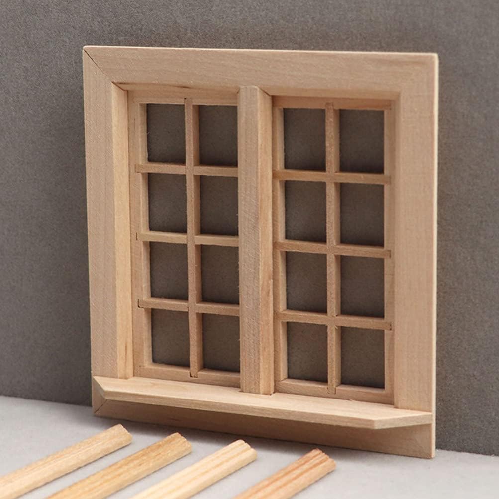 Wooden Window for Dollhouse, Miniature Window Frame Mini Furniture Doll House 1:12 Dollhouse Wooden Doors Miniature Furniture Doll Craft Window Frame