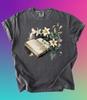 Watercolor Book and Flowers Shirt, Comfort Colors Floral Graphic Tee