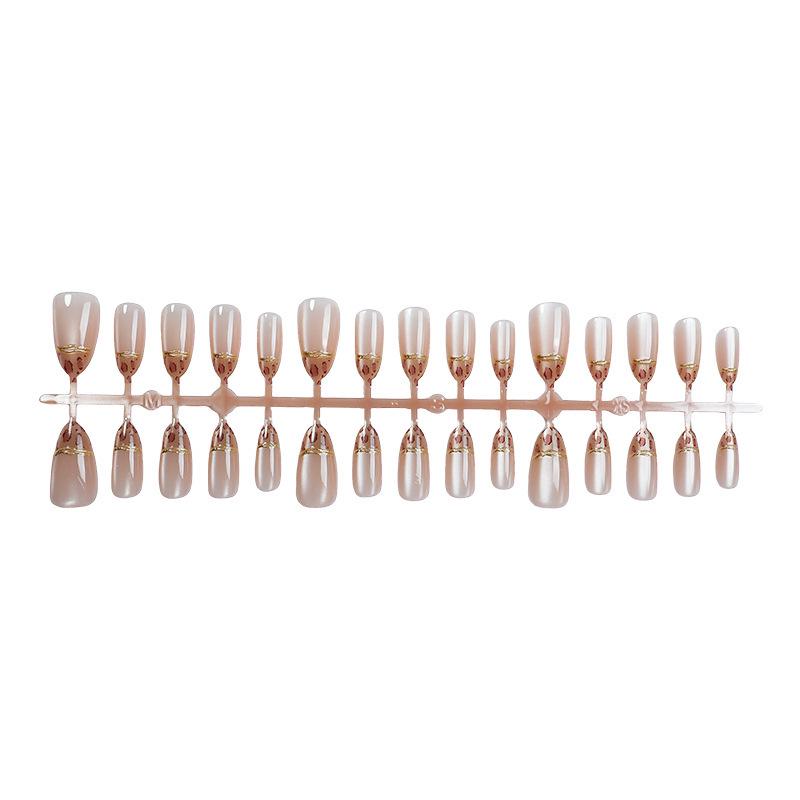 30-Piece Set of Hand-Painted Gold Line Cat Eye Press-On Nails - Advanced Whitening, Versatile Design