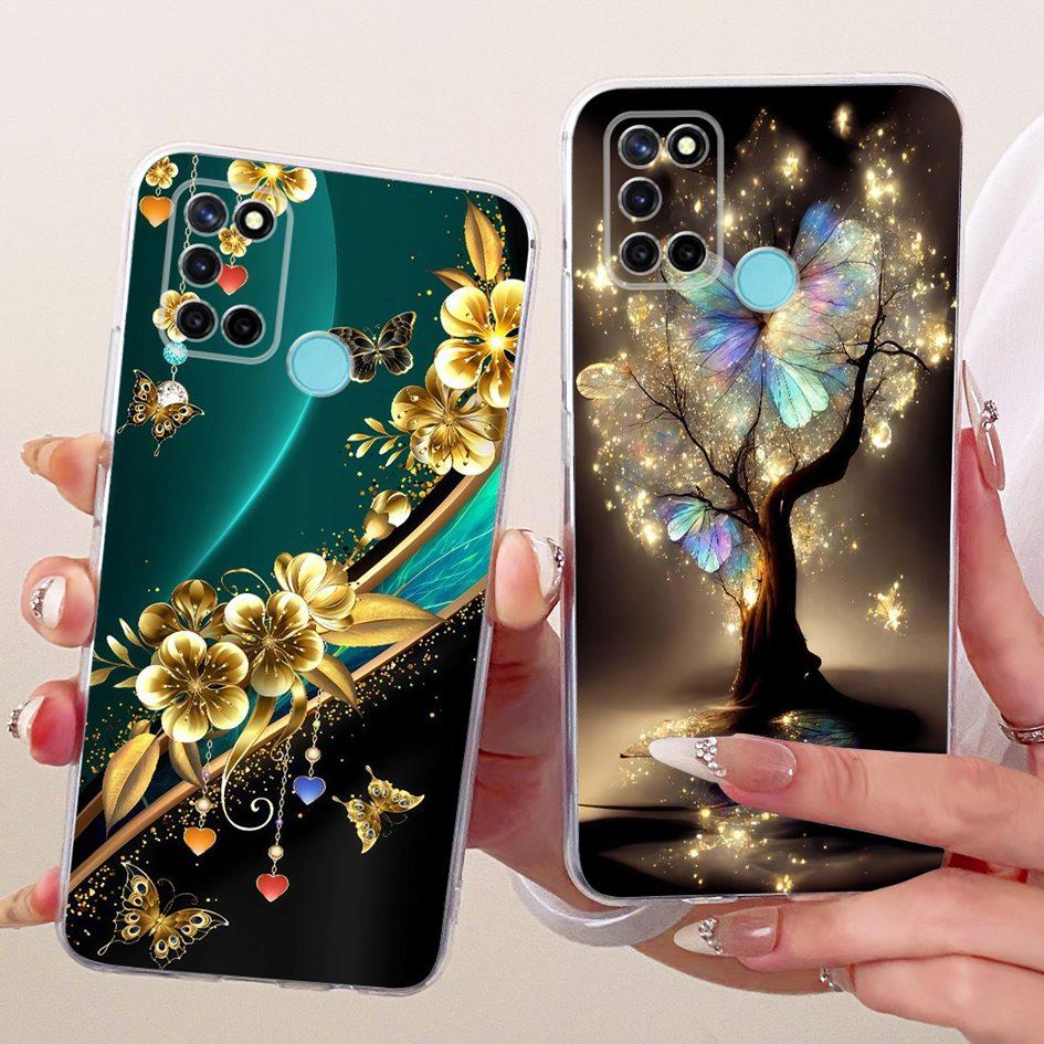 For Realme C17 Case RMX2101 Popular Flower Transparent TPU Silicone Cover For Realme 7i RMX2103 Funda RealmeC17 C 17 Phone Shell