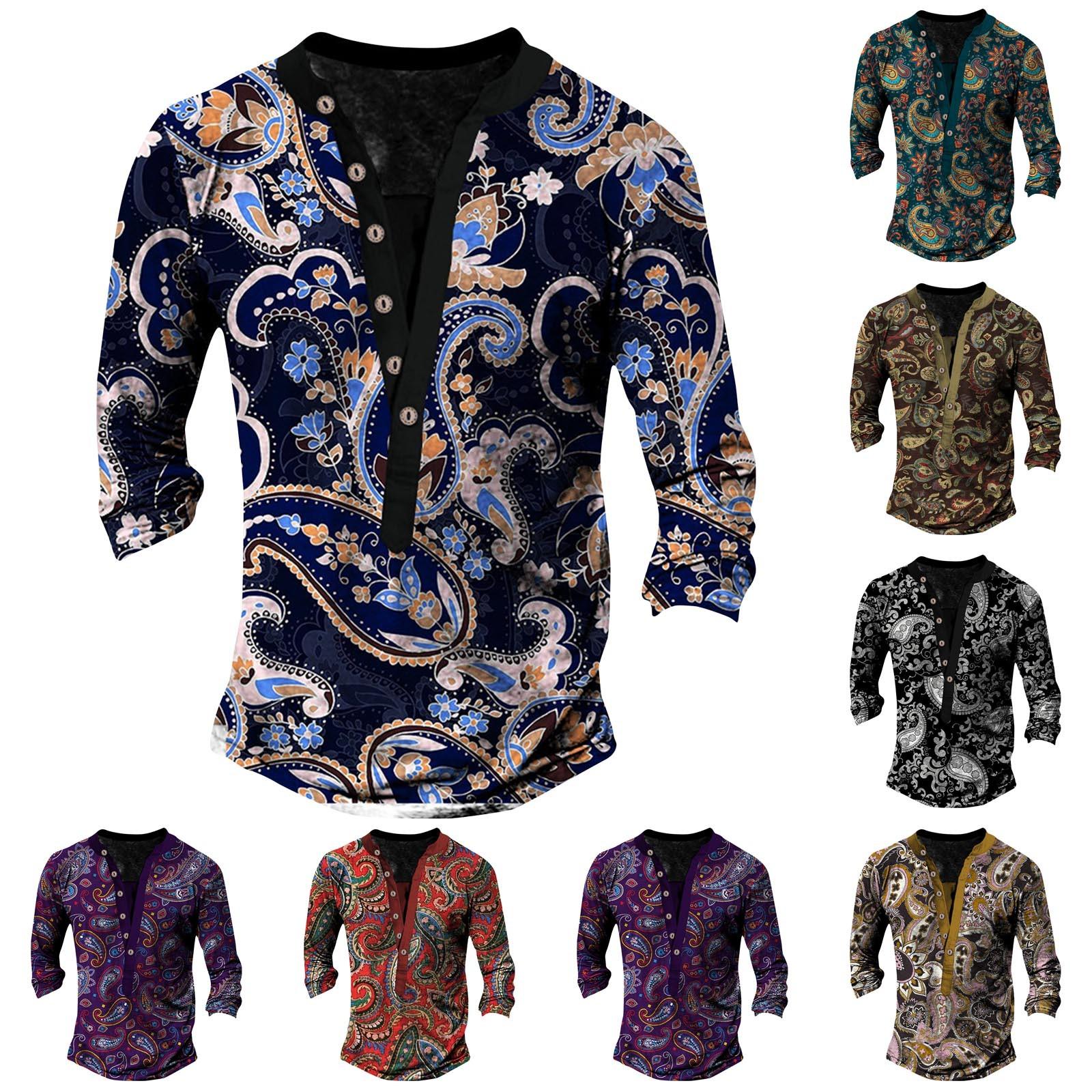 

Men s Printed Vintage Long Sleeve Tops Men s Casual Fashion Long Sleeve Shirts