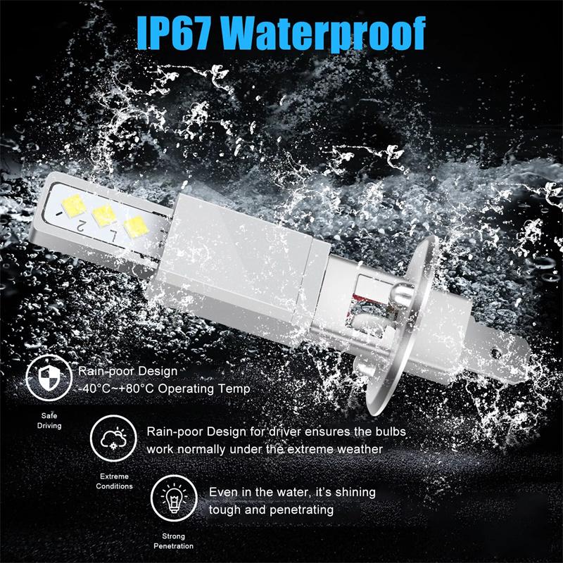 2Pcs 2000Lm H1 Led Headlight Bulb Car Head Fog Light 6000K White 12V-24V Super Bright,Plug And Play Fanless