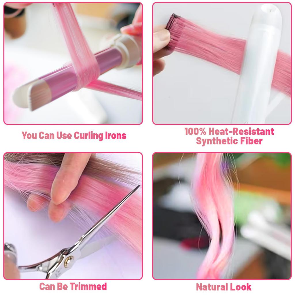 Long Straight Synthetic Black Hair Extensions Clip In Colored Party Highlights Hairpieces for Women Kids Girls