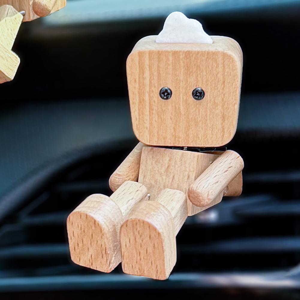 Shaking Wooden Man Figurine Leg-swinging Robot Figurine Cute Wood Man Small Ornaments Car Aromatherapy Wooden Figure Shaking Man