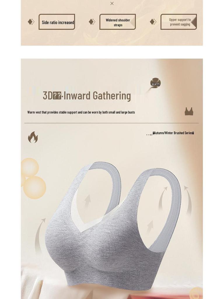 Women's Seamless Push-Up Bra - Anti-Sagging, Brushed Warm, Wirefree, Autumn/Winter, Fixed Cup