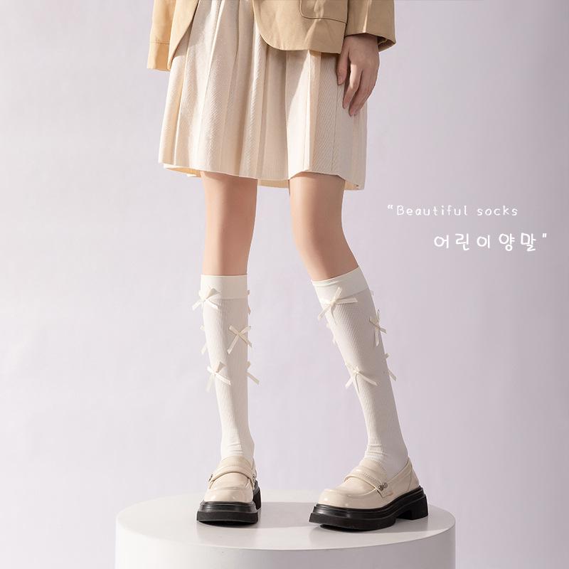 Balett-stil vadstrumpor för kvinnor, vår och höst, sammet, knälånga, långa med rosett, Lolita, kompressionsstrumpor