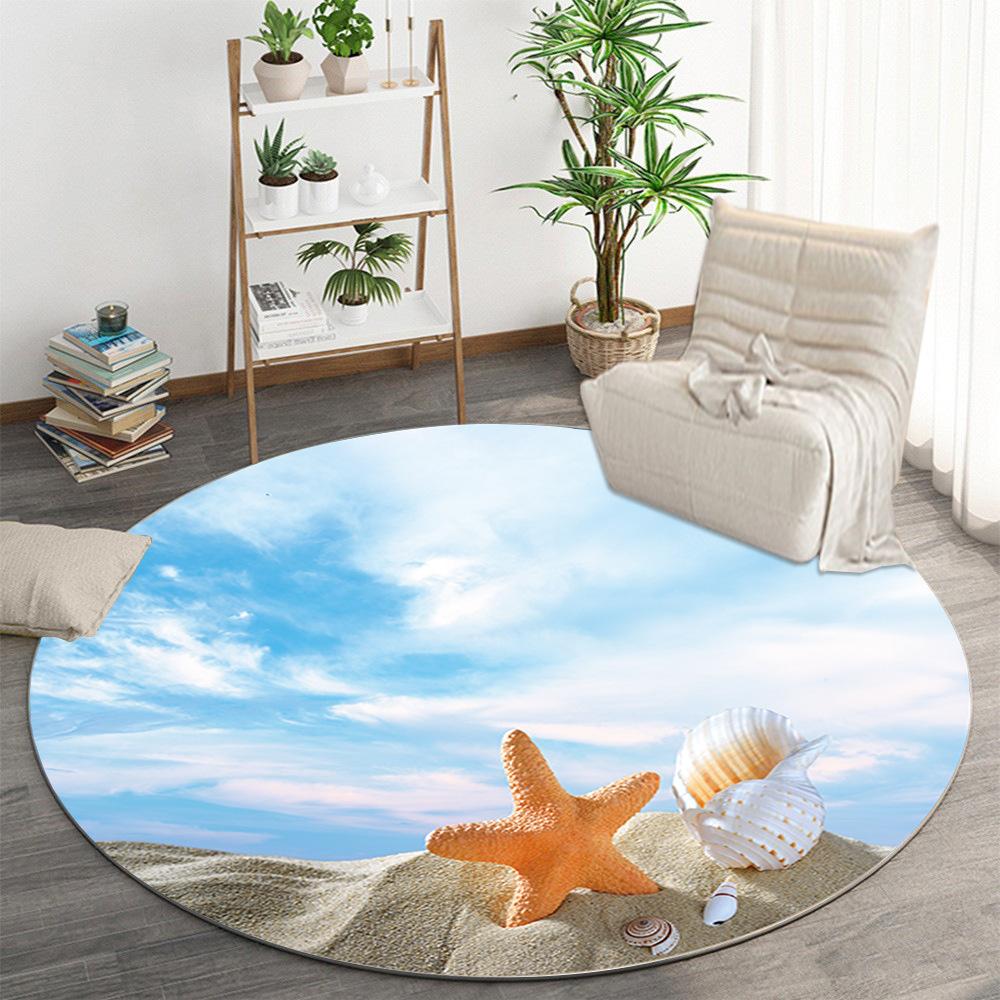 Luxury Beach Scenic Seaside Pattern Round Shape Floor Mats Kitchen Hallway Runner Rug Bedroom Living Room Soft Carpet Non-slip Area Rug