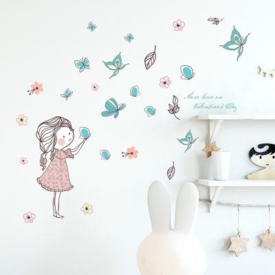 Yeni Yeni Yaratıcı Karikatür Uçan Kelebek Kız Duvar Sticker Çocuk Odası Oturma Odası Arka Plan Dekor
