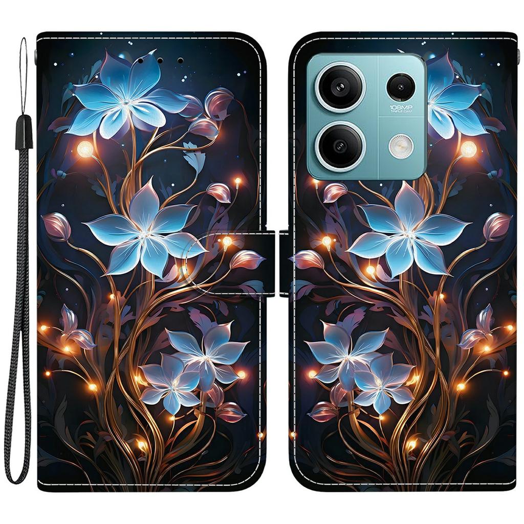 Für Xiaomi Redmi Note 13 5G Hülle Musterdruck Sturzsicher Leder Klapp-Brieftasche Handyhülle mit Lanyard