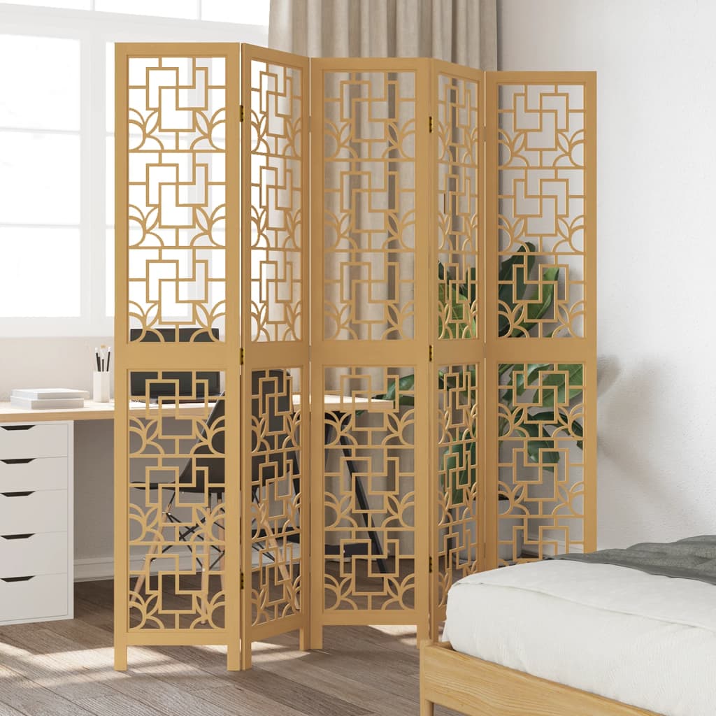5 Piece Room Divider In Brown Solid Paulownia Wood