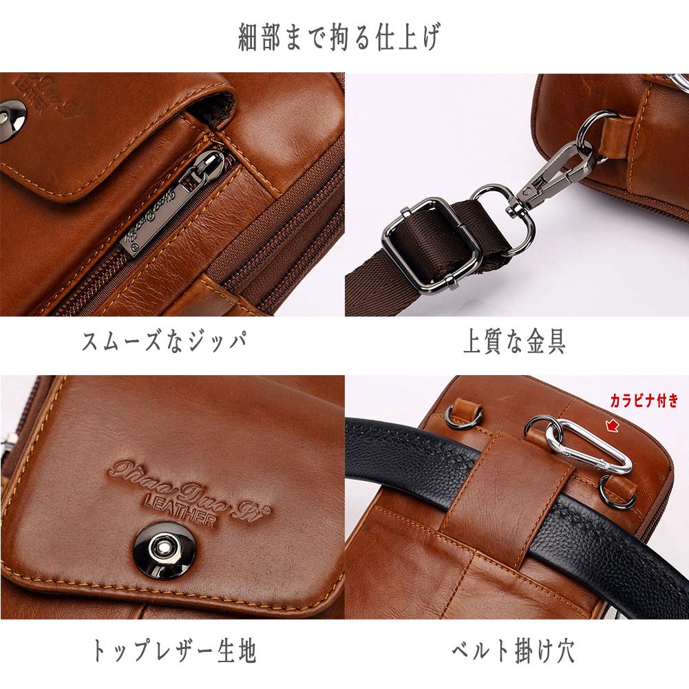 Ateng Mini Shoulder Bag with Smartphone Leather Belt Stylish Genuine Cowhide 5 Crossbody Style Men's Storage, Compact, Multifunctional, Outdoor,