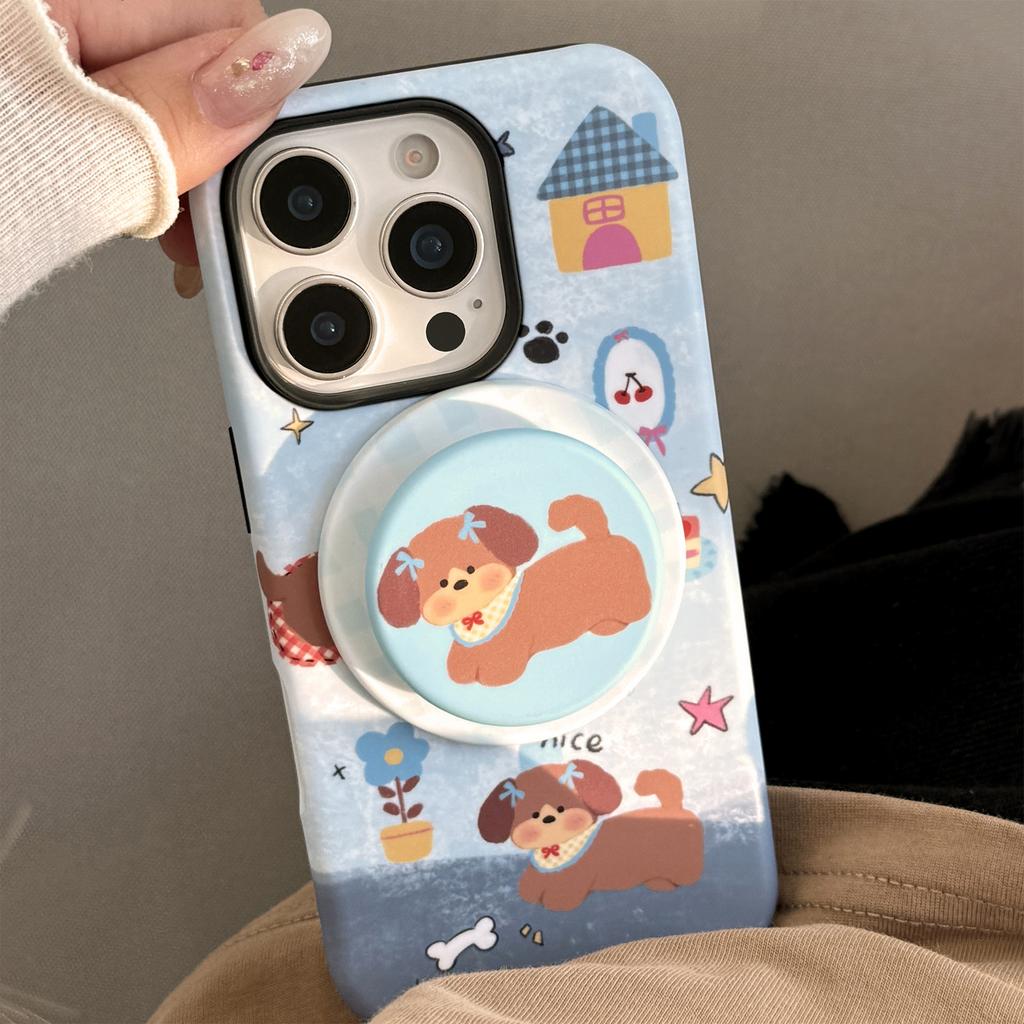 Denim Blue Puppy Magnetic Stent Applicable To Apple IPhone 16 Mobile Case 15promax Retro 14 Film 11