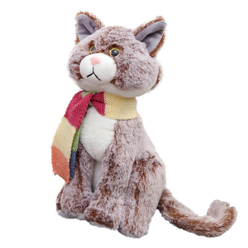Cat Plush Toy With Scarf 28cm Soft Polyester Collectible Home Decor For Kids And Adults