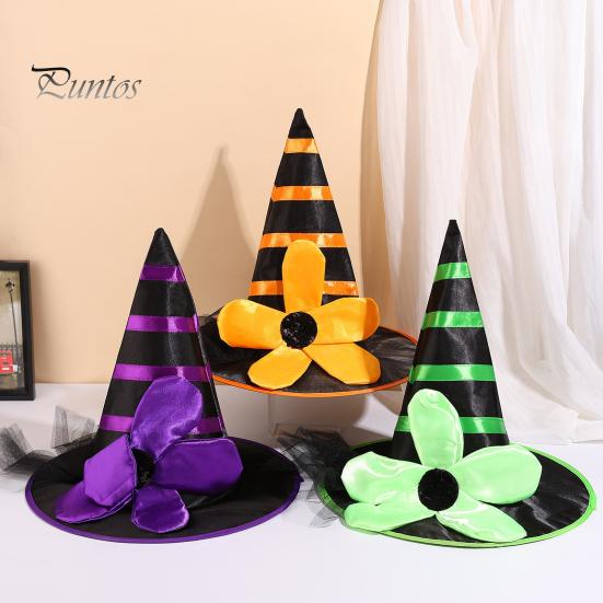 Halloween Costume Hat Witch for Women Girls, Large Striped Wizard Holiday Themed Party Accessories with Flower Accessories, Cosplay, Parent