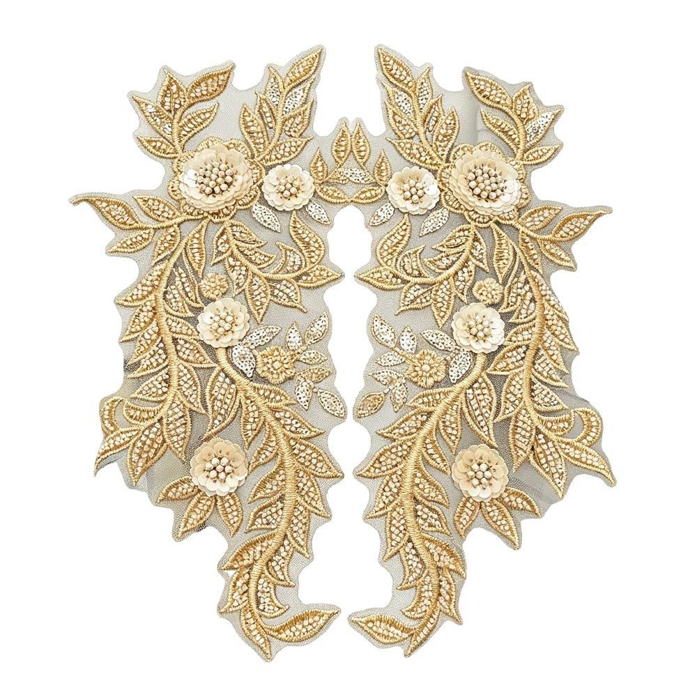 Multi-color Handmade Beads Lace Embroidery Flower Mirrored Flowers Wedding Dress Fabric Floral Design Mesh Lace