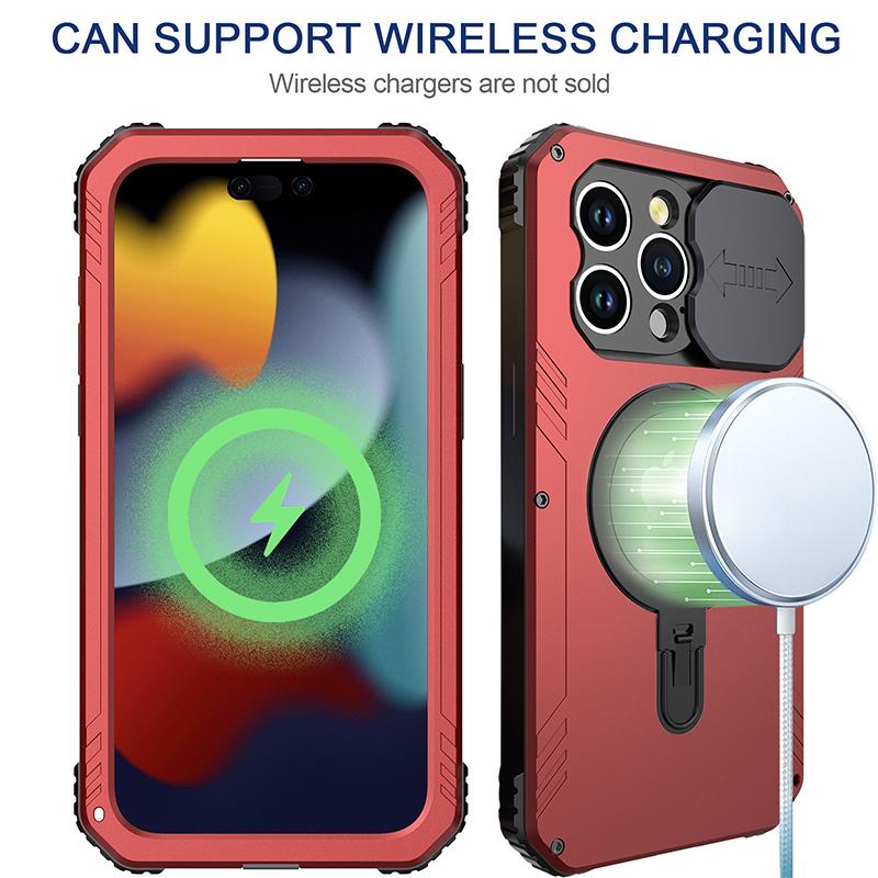 Für iPhone 15 Pro Max 15 Plus Telefonhülle Dreifach-Linsenschutz Magnethalterung Metall Stoß- und Verschleißschutzhülle
