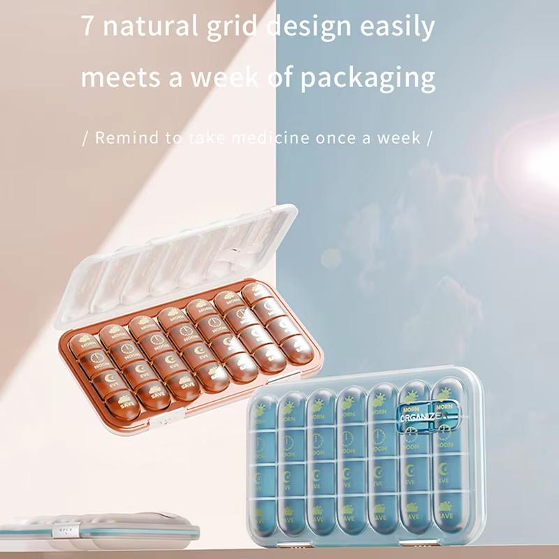 Portable 21/28-Compartment Weekly Pill Box Travel Mini Pill Box 7-Day Weekly Pill Box, Large-Capacity Divided Pill Organizer