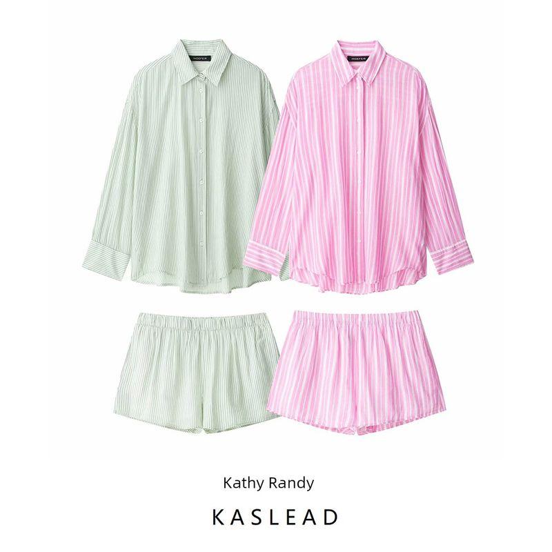 Kaslead New Arrival Women's Clothing Fashion Style Fashion Stripes Loose Shirt Shorts 7521078 7200412
