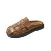 Leather bag head half slippers women's summer wear 2025 new retro woven hollow thick sole one pedal lazy shoes