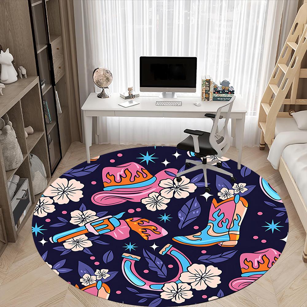 1pc Cowboy Boots Office Round Rug, Non-slip, Soft and Durable Office Rug for Interior Decoration, Perfect for Office,Decoration yy260204017