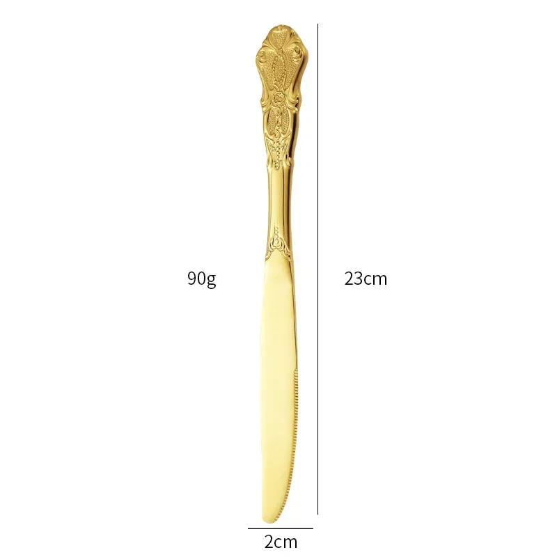 European Style Stainless Steel 4pcs Dinnerware Set - Retro Hollow Design Gold Spoon, Fork and Royal Steak Knife for Home Decor