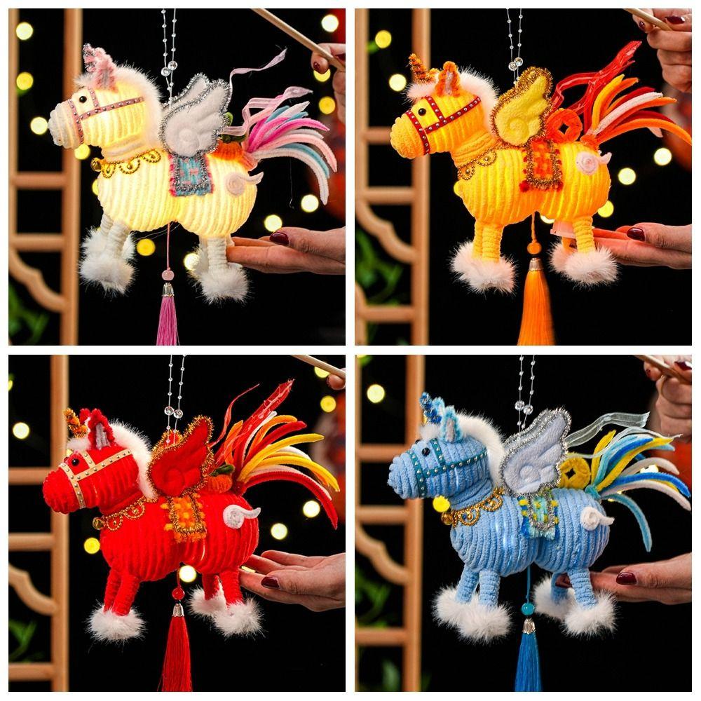 DIY Material Kit Luminous Horse Lantern Handmade Spring Festival Lantern Handheld Lantern  New Year