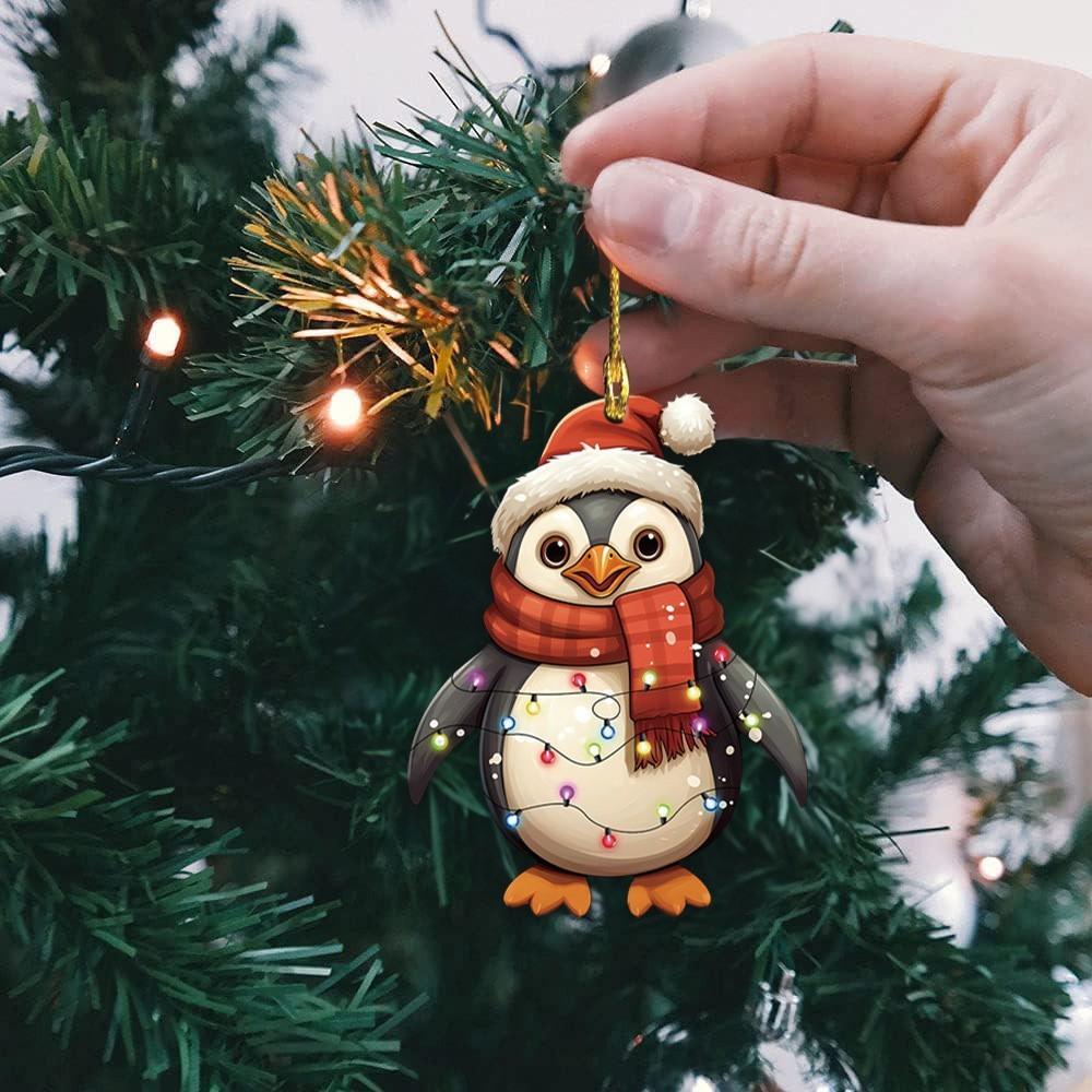Holiday Acrylic Penguin Car Mirror Pendant Christmas Tree Design Decor Vehicle
