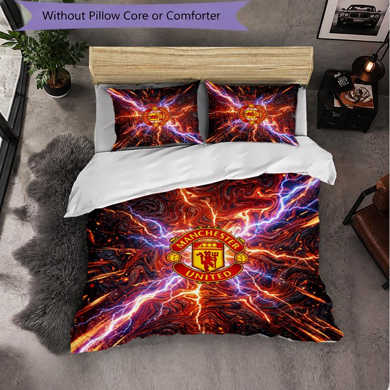 Juego de Cama de 3 Piezas con Patrón del Manchester United Suave Microfibra Funda Nórdica con Fundas de Almohada para Dormitorio