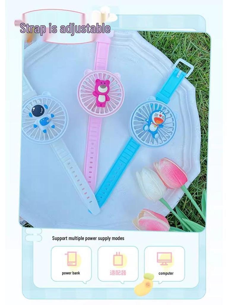 Cute Cartoon Mini USB Rechargeable Wrist Fan for Kids