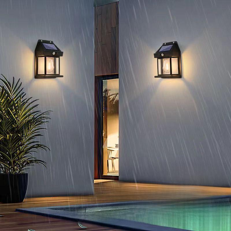 Solar Motion-Activated Tungsten Garden Wall Lamp, Three-Mode Waterproof Outdoor Atmosphere Lighting