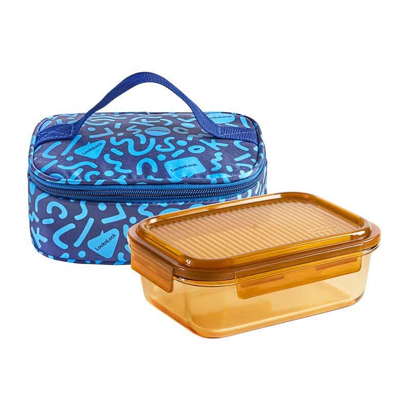 LocknLock Rhine Dynamic Amber Rectangular Glass Food Storage Container Set