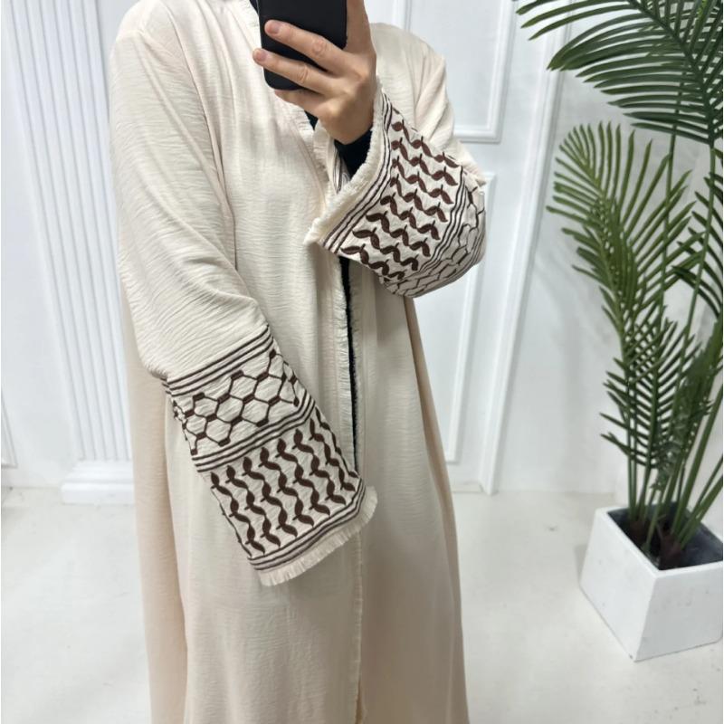 Muslim Dress Modest Islamic Clothing New Soft Crepe Embroidery Palestine Kefiyyeh Abaya Ramadan Tassel Dubai Abaya Women