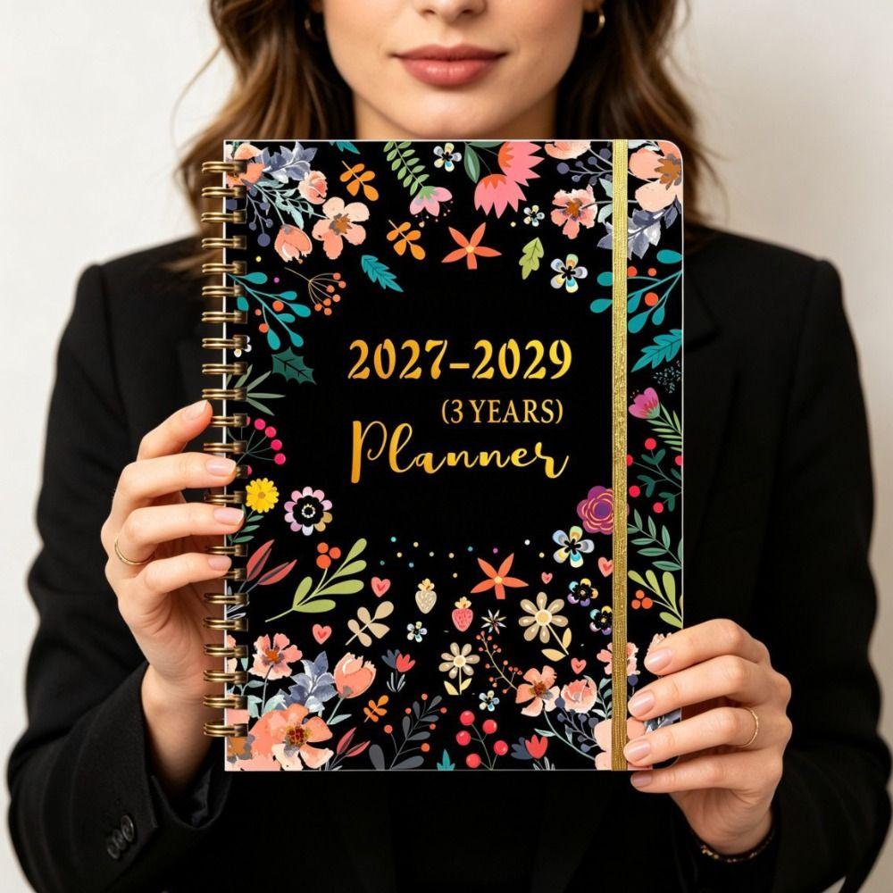 Flower Theme Cover 3-Year Plan Book Spiral Bound Multi-Year Agenda Notepad  School Supplies