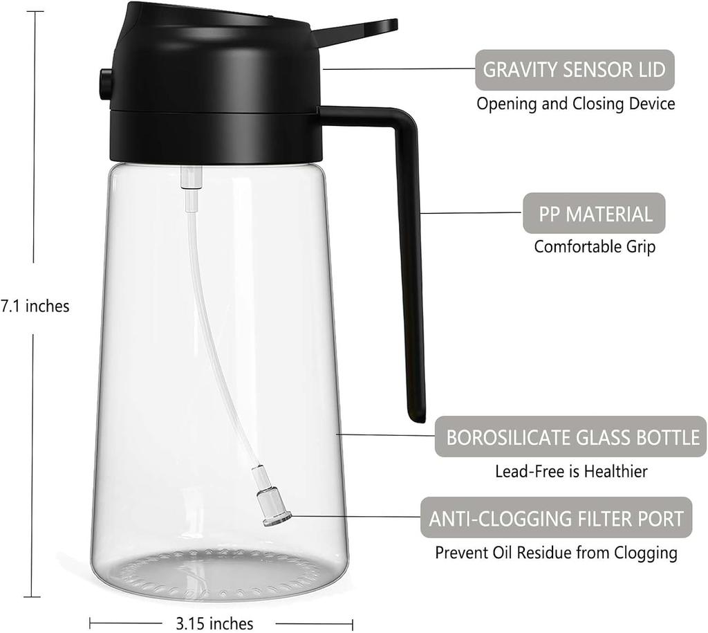 Pulverizator de Ulei pentru Gătit 2 în 1 Pulverizare Turnare Dozator Ulei de Măsline 470ml Sticlă Pulverizator Ulei Gadgeturi de Bucătărie