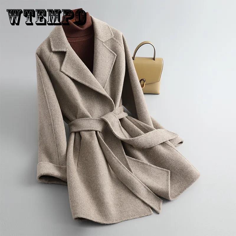 Wollmantel Damen Herbst und Winter Doppelseitiger, verdickter, schlanker, mittellanger Wollmantel