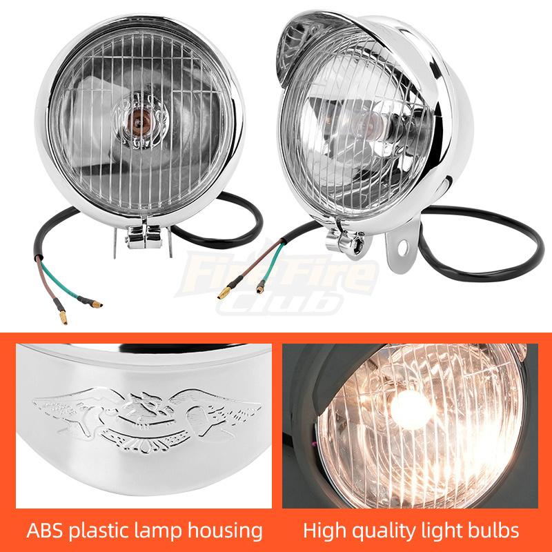 Chrome Motorcycle ABS Retro Passing Driving Headlight Fog Light For Harley Bobber Chopper Cruisers Touring Custom