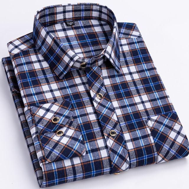 New Fashion Shirts For Men's Long Sleeve Spring Autumn Soft Regular-fit Brushed Single Pocket Checked Comfort Casual Plaid Shirt