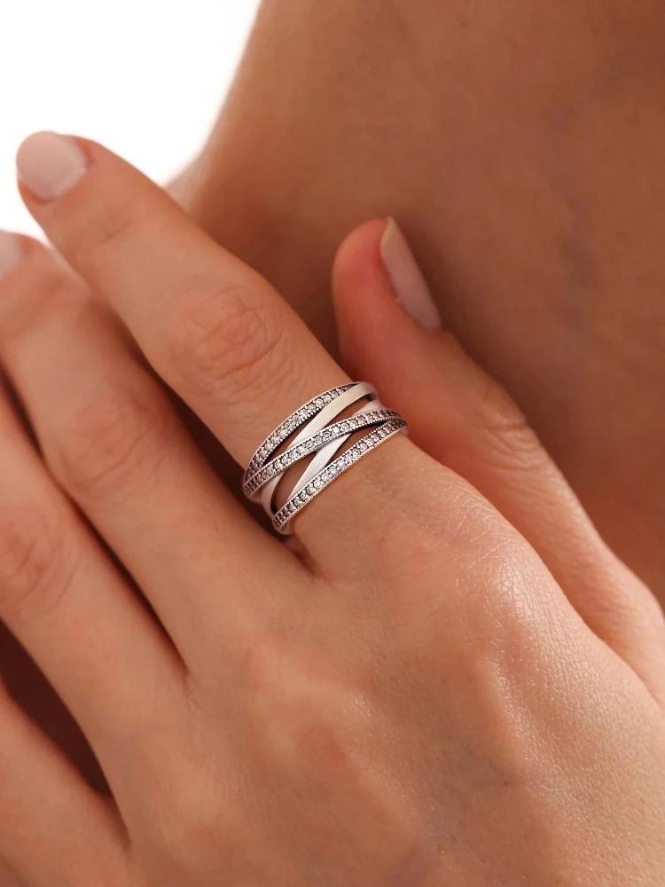 925 Sterling Silver Dazzling Interlocking Loops Zircon Ring for Women Anniversary Fashion Personalized High Quality Fine Jewelry