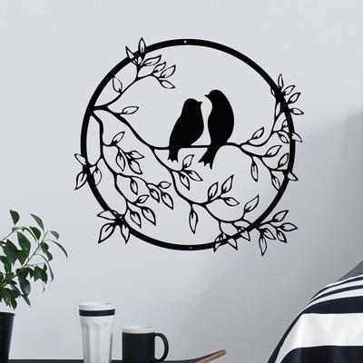 Black Metal Wall Art Birds On Branch Silhouette Wall Sculpture Hanging Sign Decor for Office Home Garden Bedroom Living Room