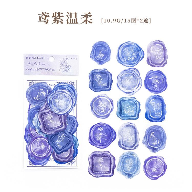 30 Pieces White Ink Watercolor Wax Seal Stickers Vintage Letter & Emblem Design For Gift Box Sealing Envelope Decor