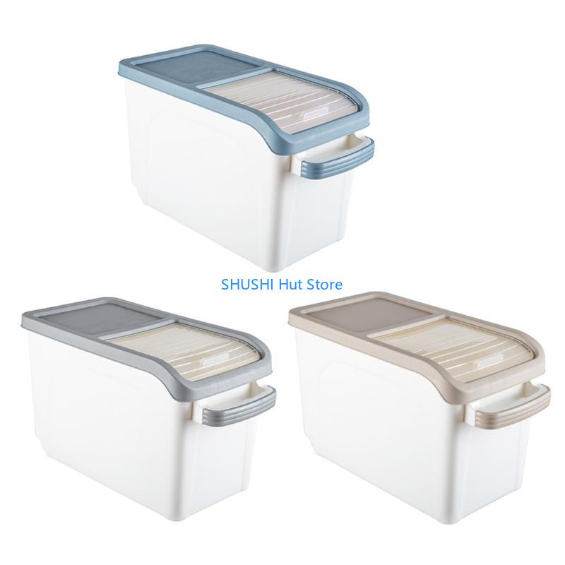 Rice Storage Container 10kg with Visible Window and Pulley for Home Kitchen Thick Rice Storage Box Large Capacity Grain Box D57B