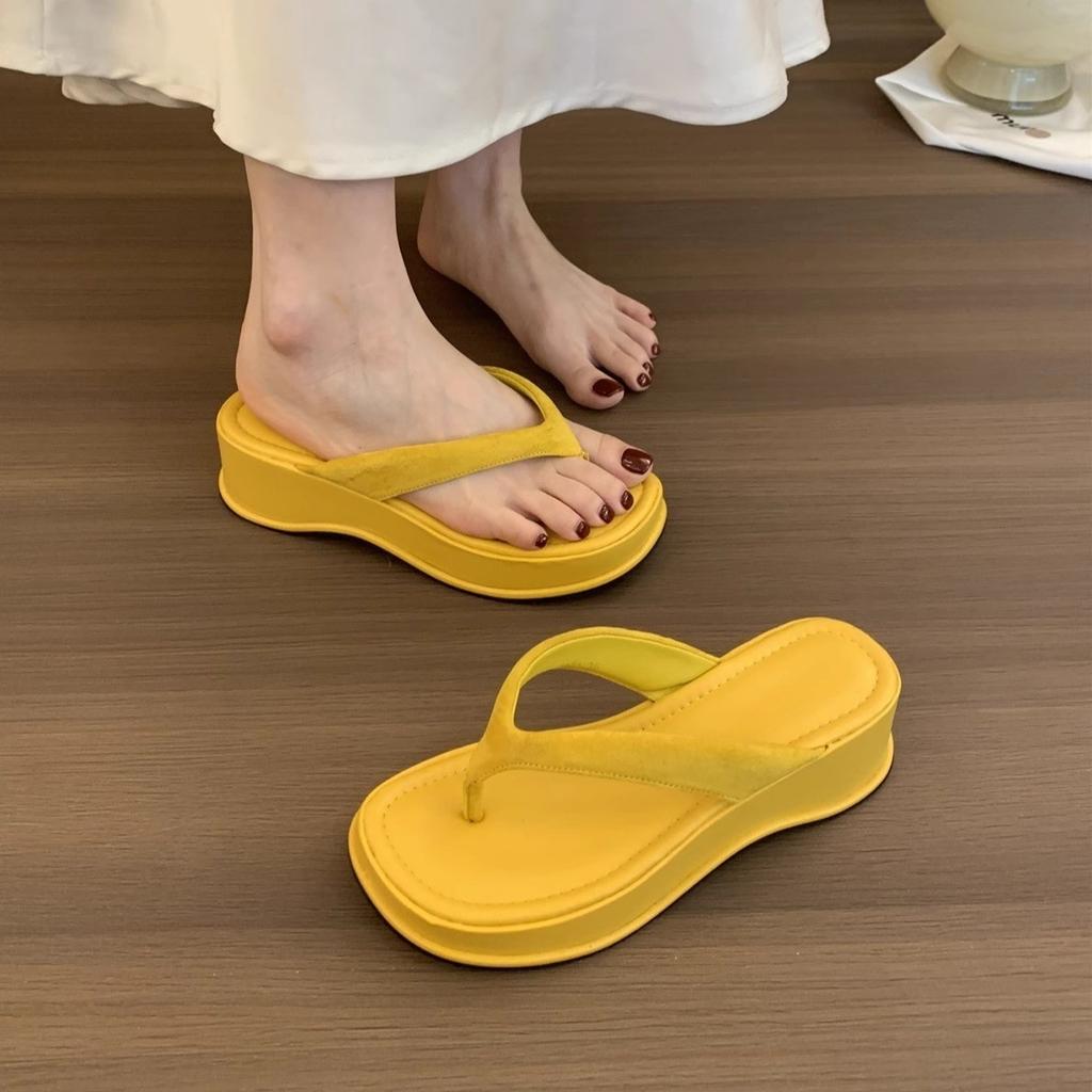 Wedge heel high heel silver pinch flip-flops women's shoes wear thick-soled heightening shoes sandals