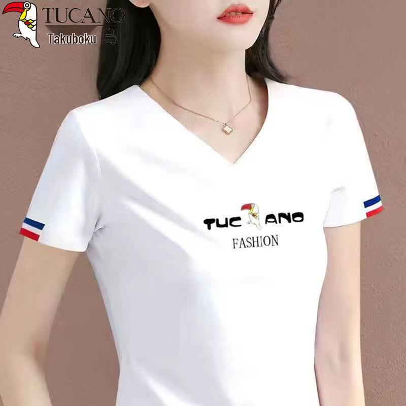 Women s Pure Cotton V-Neck Short Sleeve T-Shirt 4XL