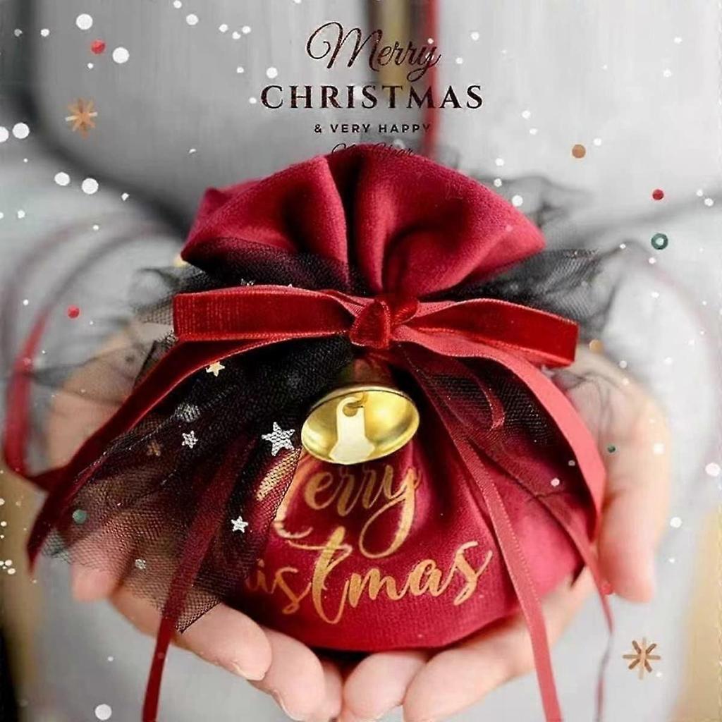 LINLIN Christmas Candy Bags, 2 Pcs Christmas Velvet Gift Bags Pouches with Drawstring Small Candy Bags for Christmas Party Snack Gift Ornaments