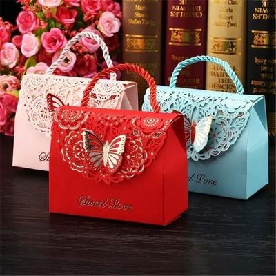 10 pçs requintado oco para fora borboleta doces caixas de chocolate sacos de papel de casamento caixas de embalagem de presente
