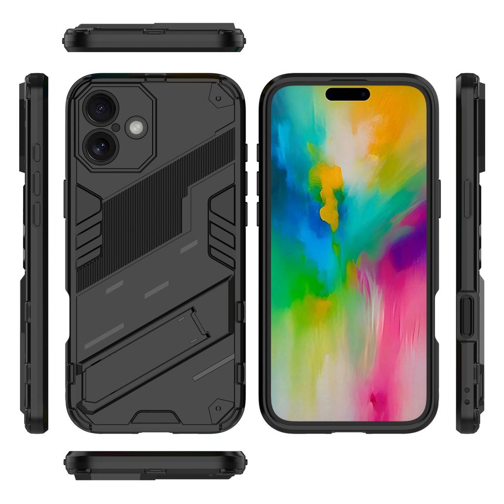 For iPhone 16 Plus Case PC+TPU Shockproof Phone Cover with Kickstand