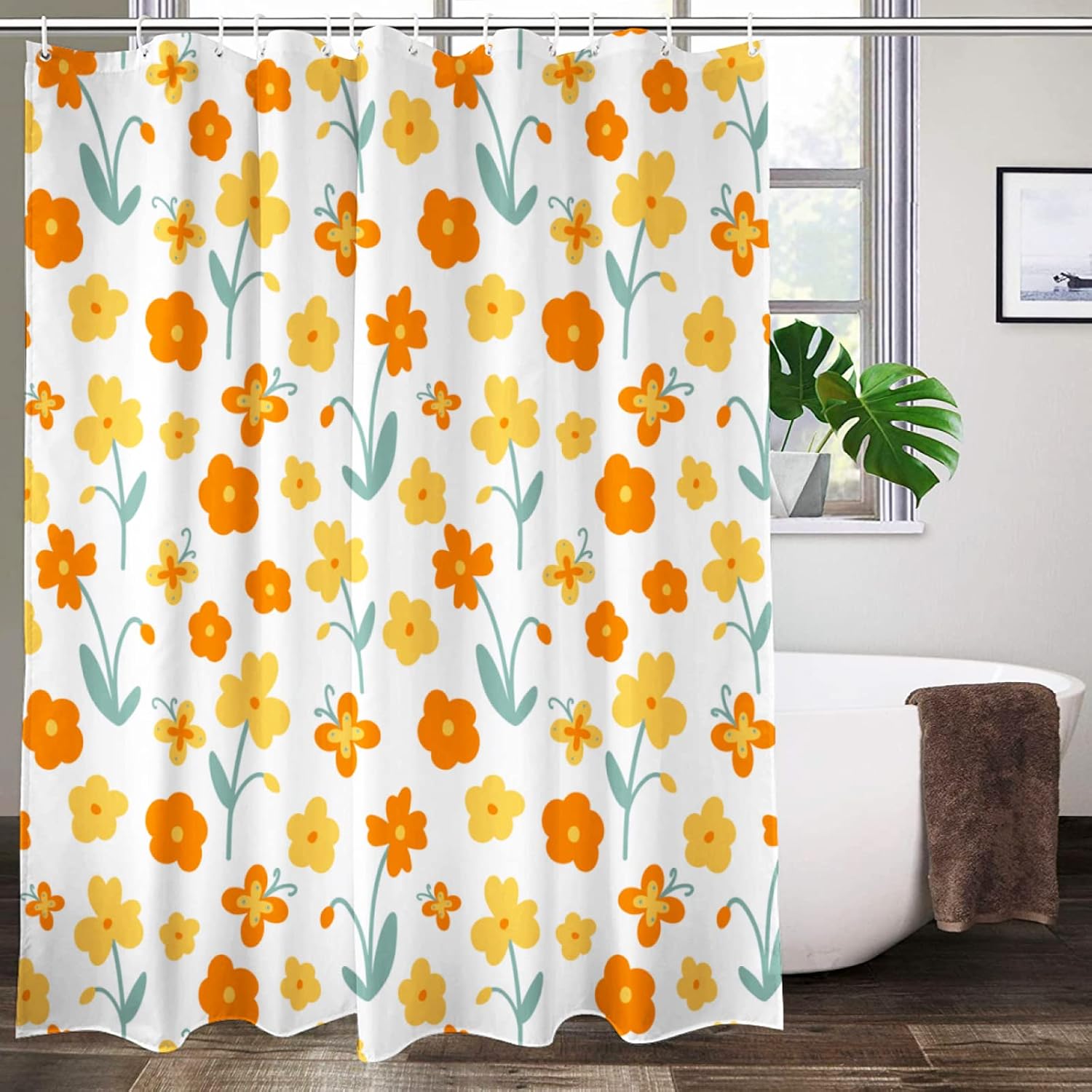 

Lovetar Cute Flower Elegant Floral Shower Curtain Retro Washable Waterproof Fabric Bath Curtains Set for Bathroom with Hooks Dec 90x180cm