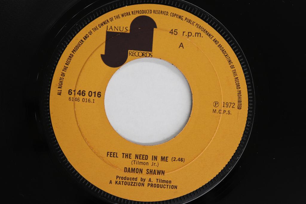 7inch Record DAMON SHAWN - Feel The Need In Me / I'm Wishing 6146016 JANUS RECORDS 1972 UK Soul/Funk Used