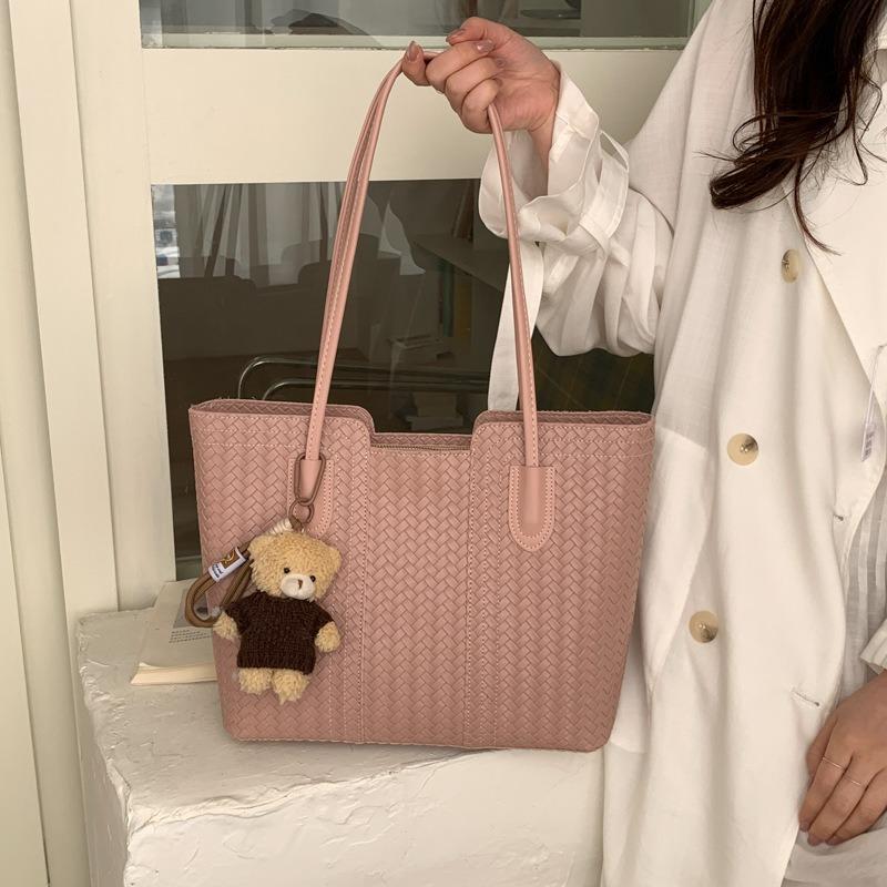Large-capacity Retro Tote Bag with Woven Pattern, Single-shoulder Bag for Women