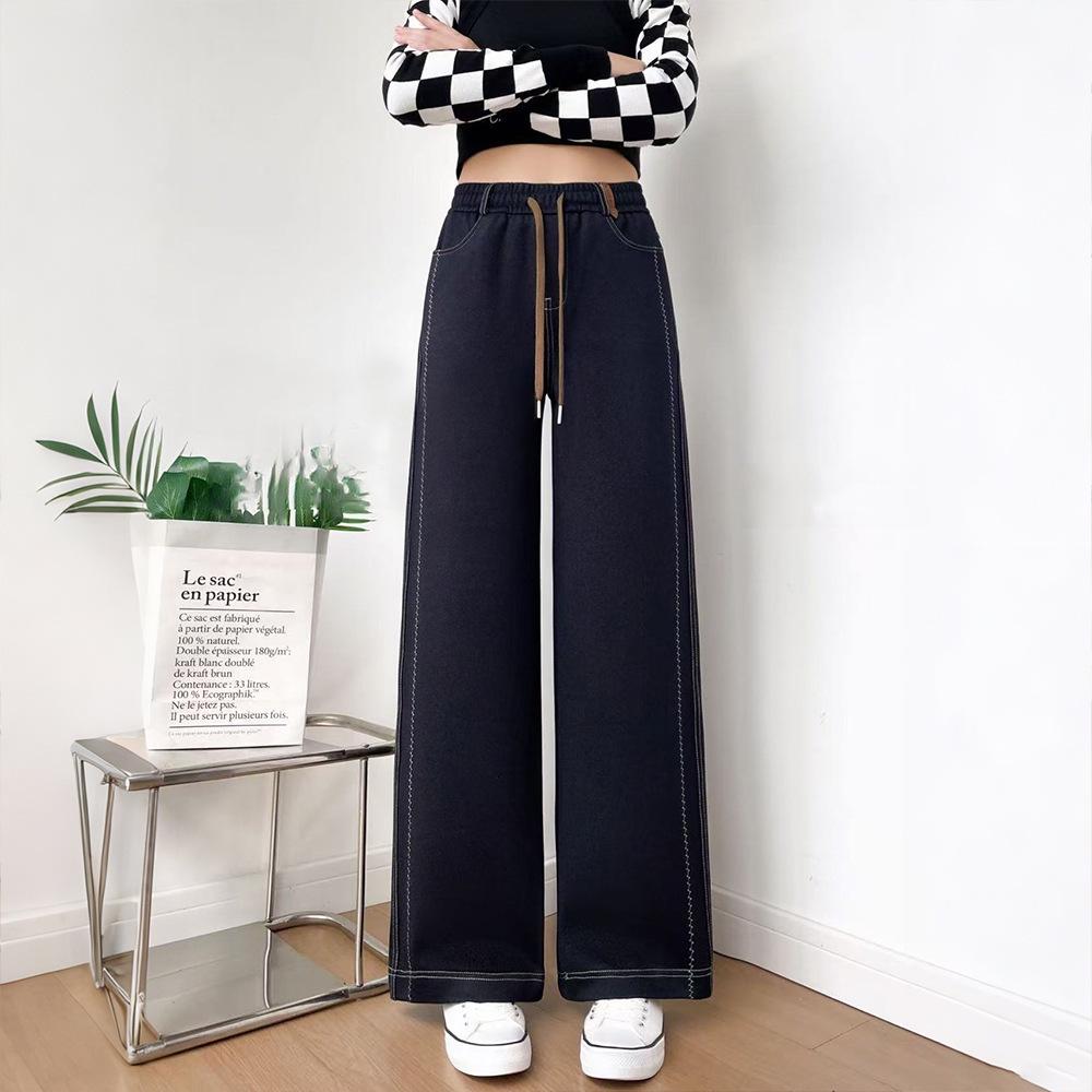 

Moli Ke High Waist Plus Size Slimming Elastic Jeans for Women - Thin Spring & Autumn Straight Leg Casual Pants M (90-105 jin) синий/джинсовый
